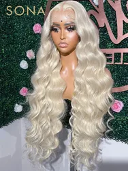 #60 Color Platinum Ash Blonde Lace Front Wigs Human Hair White 13X6 Transparent Lace Frontal Wig For Women Pre Plucked