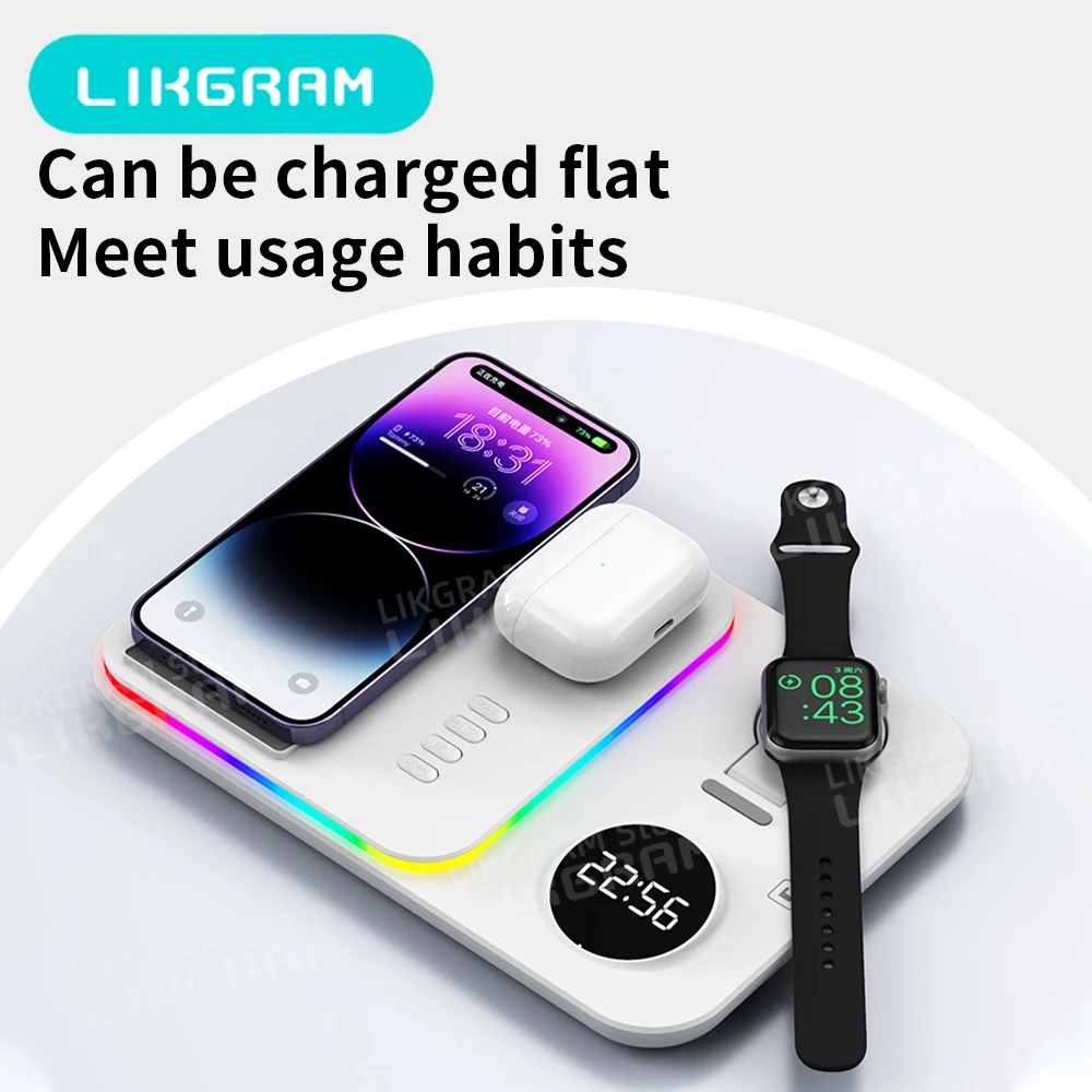 LIKGRAM Pengisi Daya Nirkabel untuk iPhone 12-17 Apple Watch AirPods 3-4 (tidak untuk Airpods 2) A82