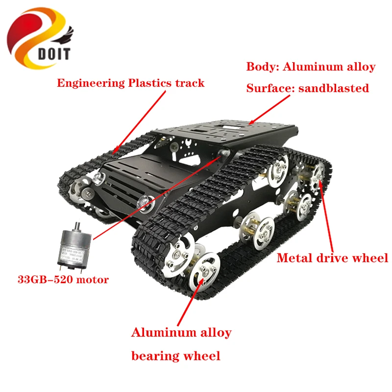 Metal Tank Chassis Kit Y100 Smart Crawler Robot Platform 33GB-520 DC Motor Aluminum Alloy Wheel Plastic Track DIY Toy