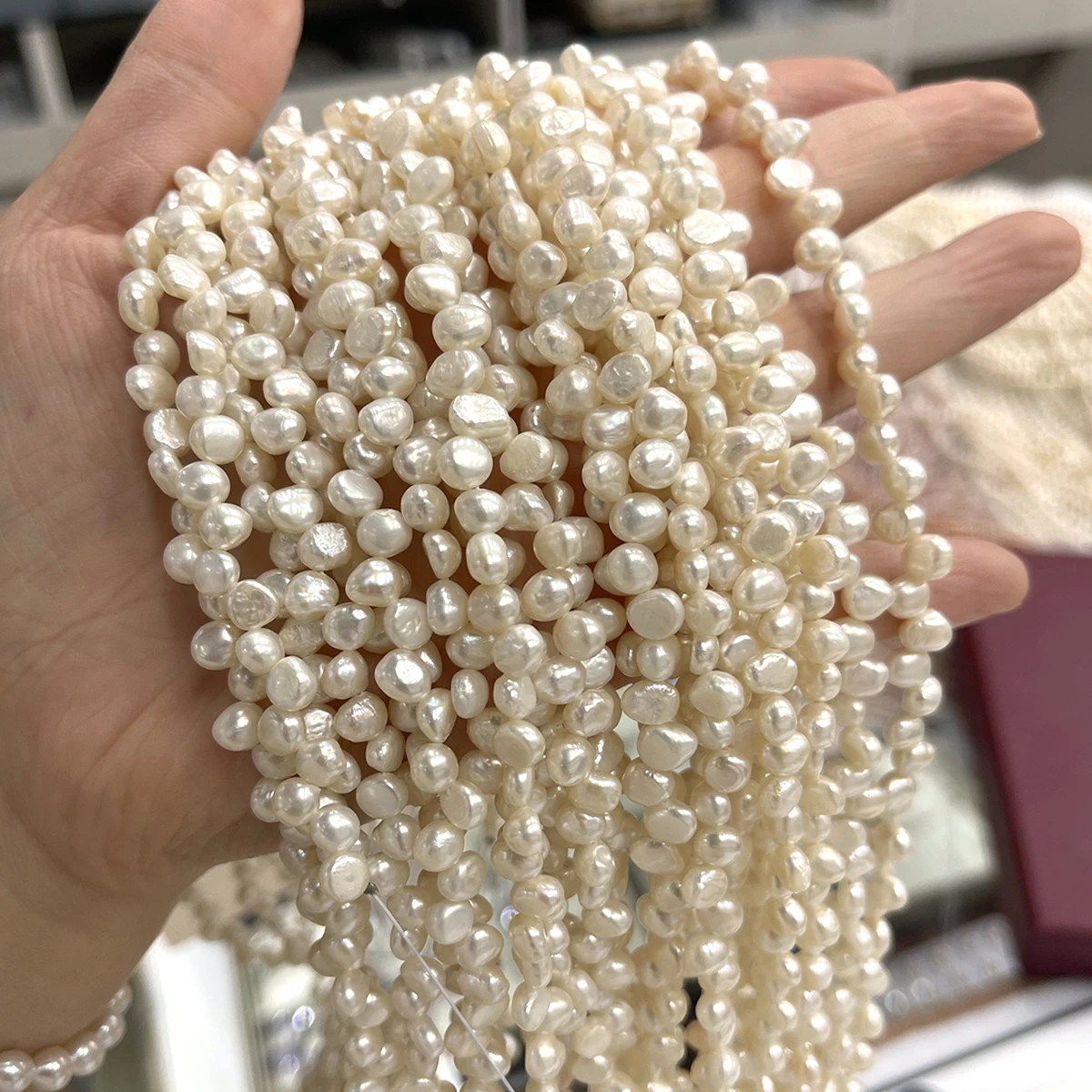5-6mm Natural Freshwater Pearl WhiteThree-Hole Double-Polished Bead for Jewelry Making DIY Necklace Bracelet Earrings Accessory