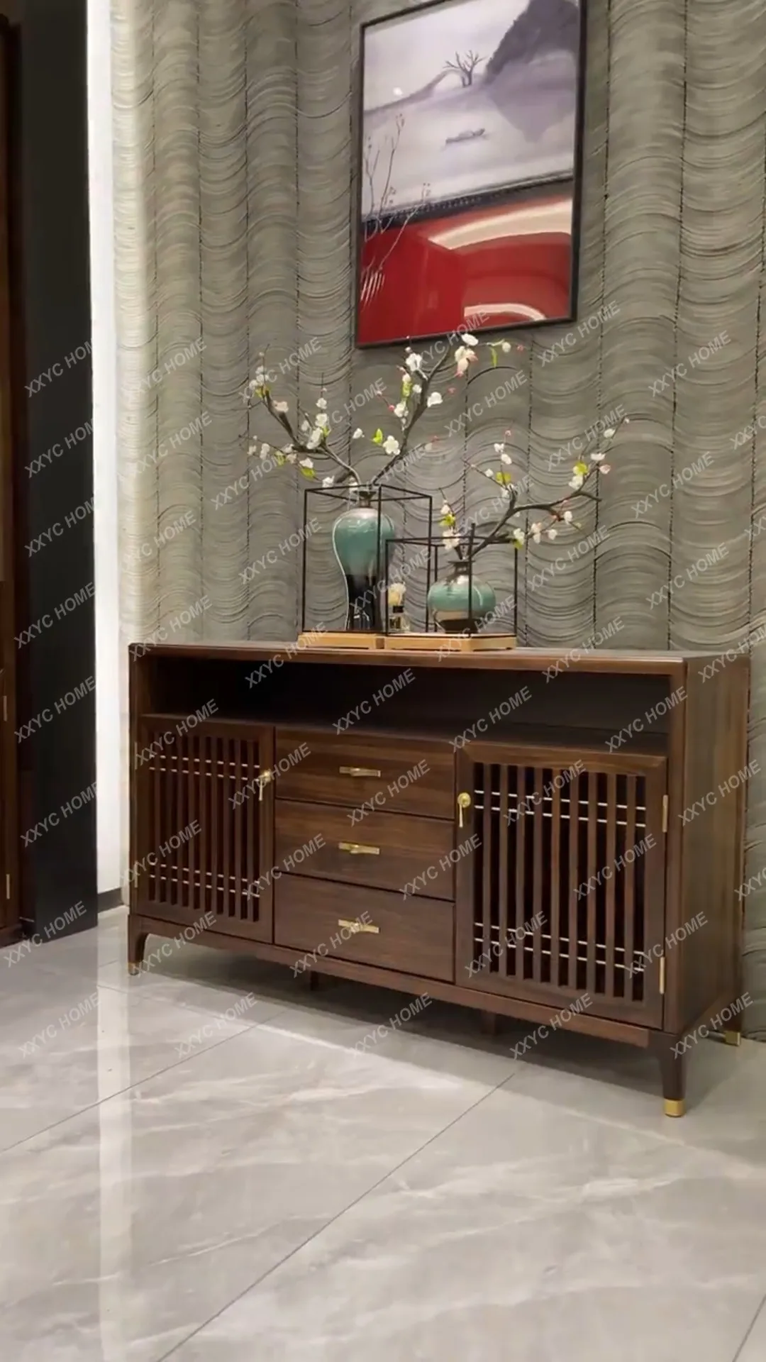 

Entrance cabinet, living room, tea and wine cabinet, solid wood household storage and storage integrated dining cabinet