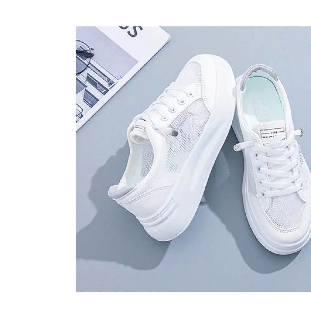 Summer Women Breathable Mesh Sneakers Casual Platform Shoes Lightweight Walking Trainers Fashion Lace Up Comfortable Thick Sole