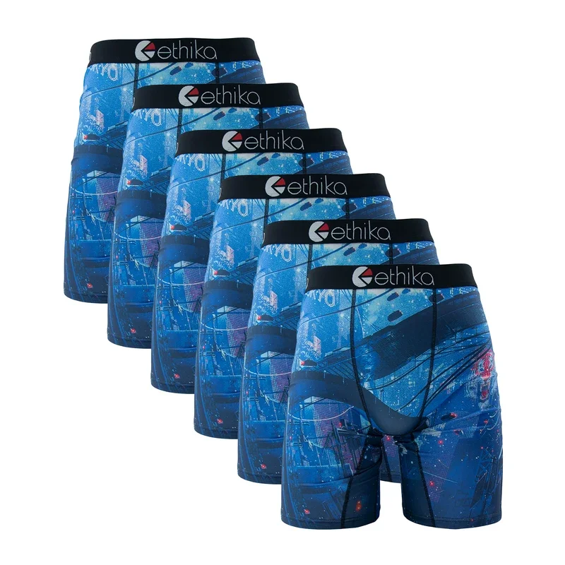 6Pcs ETHIKA Sexy Printed Men Underwear Boxer Hot Shorts Underpants Breathable Man Panties Lingeries Boxer Briefs XXXL Plus Size