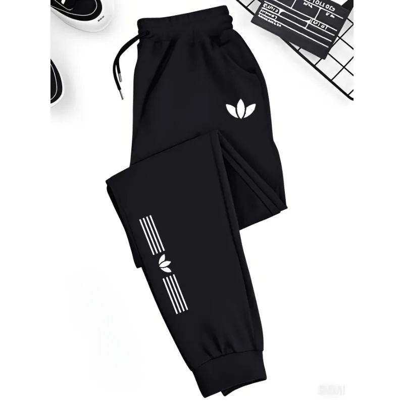 

Men's elastic cuffed sweatpants, casual jogger pants with secure ankle fit, sports print adds style to basic daily outfits.