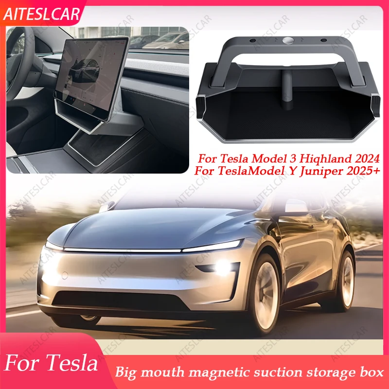 

AITESLCAR Для Tesla Model 3 Highland 2024-2026 и Model Y Juniper 2025-2026: Магнитный органайзер-бокс с широким отверстием для хранения, аксессуары