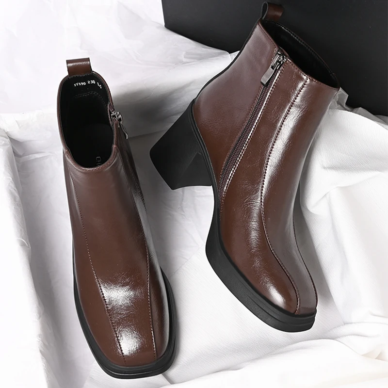 

High Heels Women's Ankle Boots Fashion Chunky Shoes New Designer Winter Boots 2025 Brand Luxury Dress Pumps Mujer Chelsea Botas