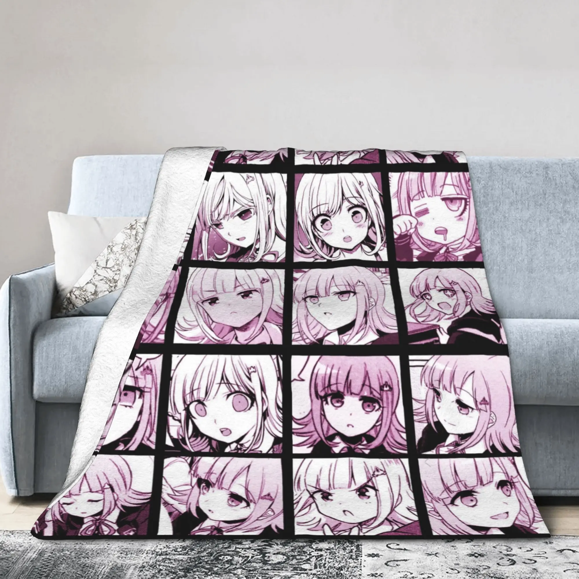 Chiaki Manga Flannel Blankets Danganronpa Anime Novelty Throw Blankets for Bed Sofa Couch 200x150cm Rug Piece,