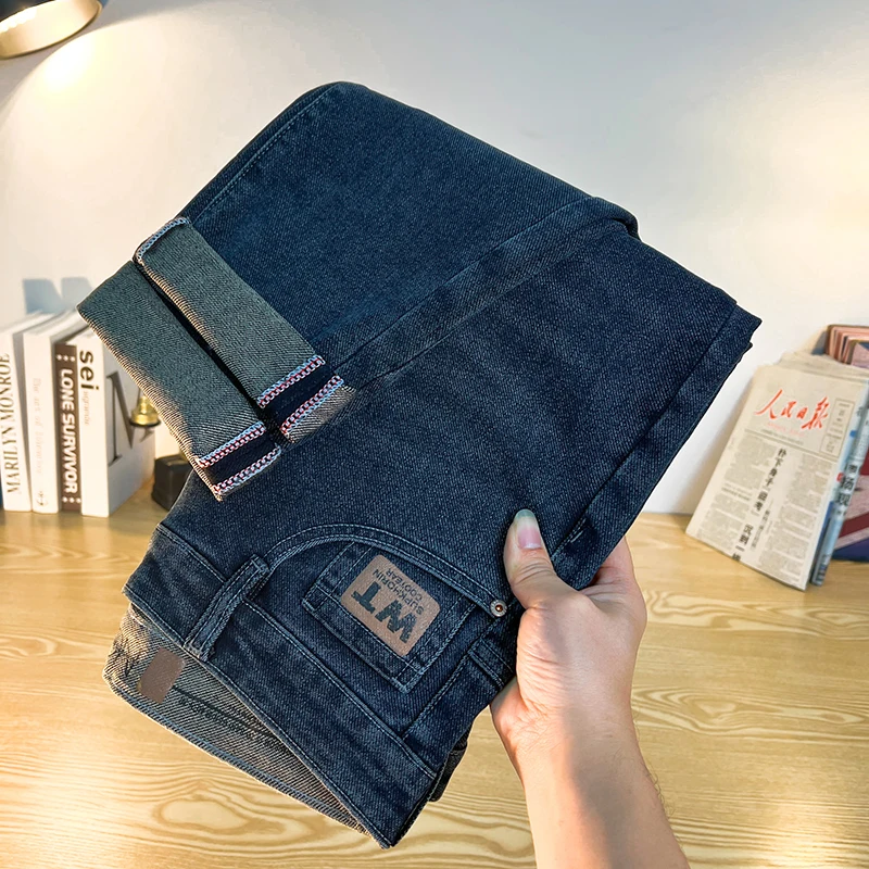 

Классические удобные повседневные обычные облегающие прямые джинсы винтажные мужские эластичные брюки унисекс узкие рваные осенние модные джинсовые брюки