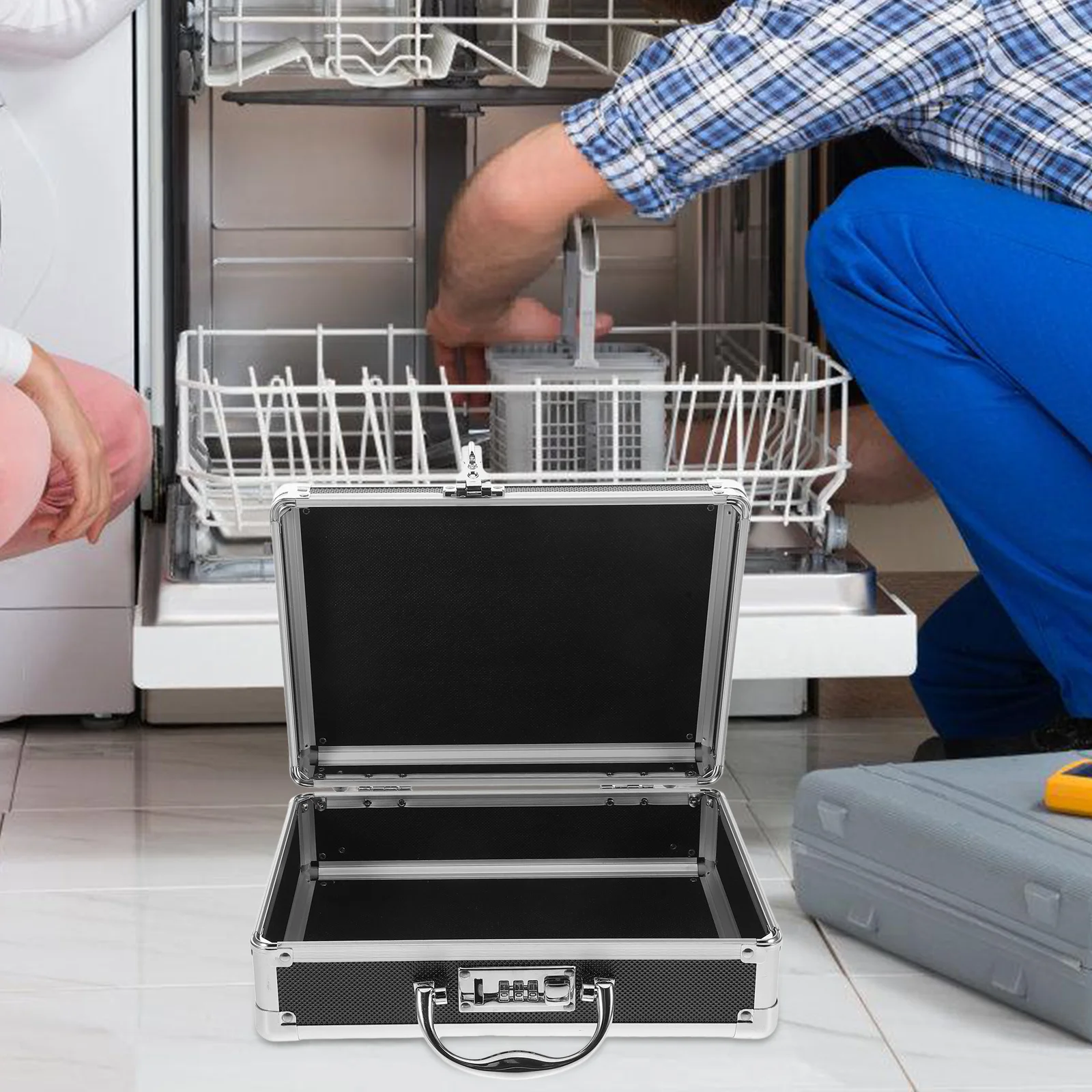 Aluminum Alloy Toolbox with Handle Large Capacity Portable Tool Case Organizer Metal Tool Box Safe Lock for Home and Craftsman