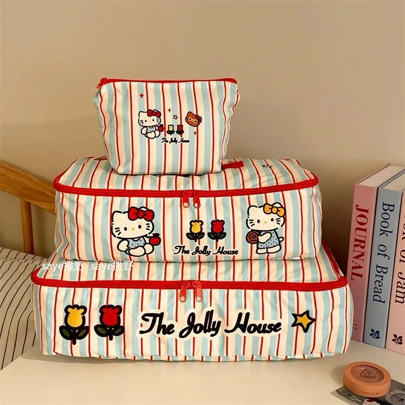 Kawaii hello kitty sanrio estudante bonito dos desenhos animados saco de armazenamento de viagem grande capacidade sacos de porção de roupas presente de aniversário para crianças