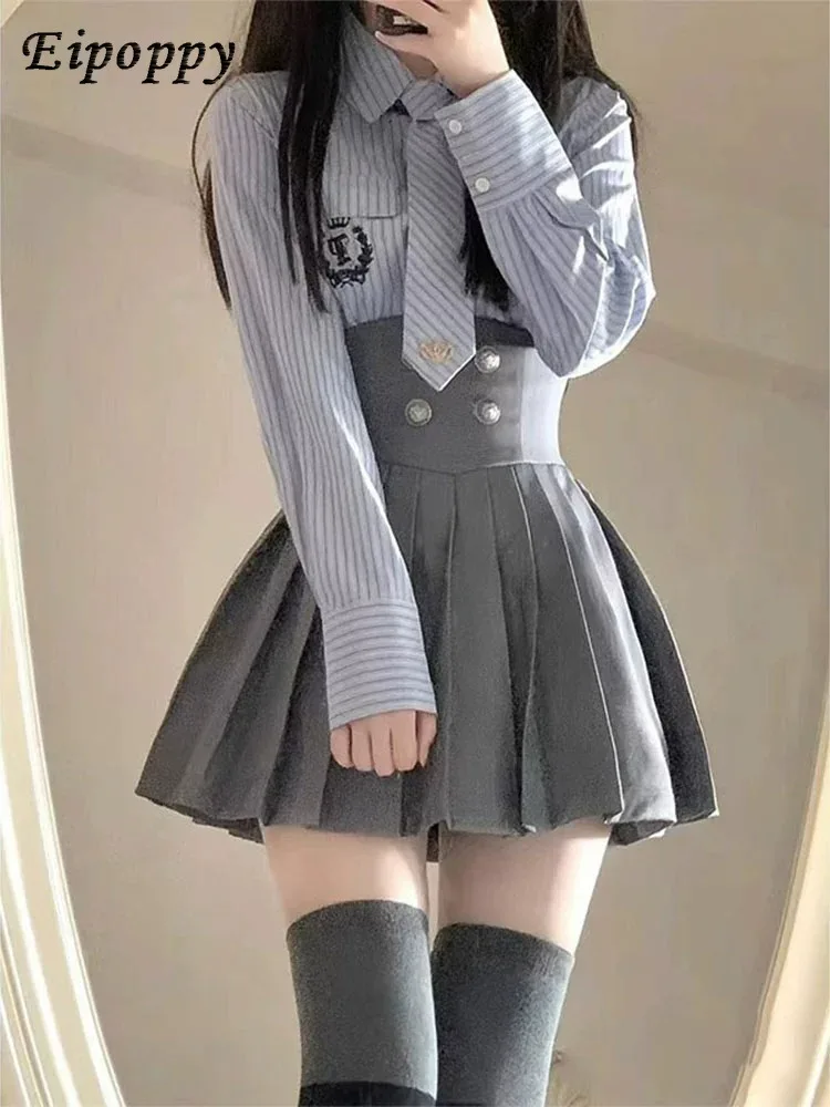 Women's Preppy Style Dress Two-Piece Uniform American Sweet and Spicy Slim Korean Campus Suit Skirt