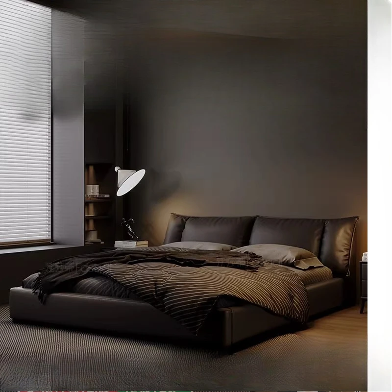 Cowhide leather bed high-end atmosphere 1.8m bed light luxury wedding bed