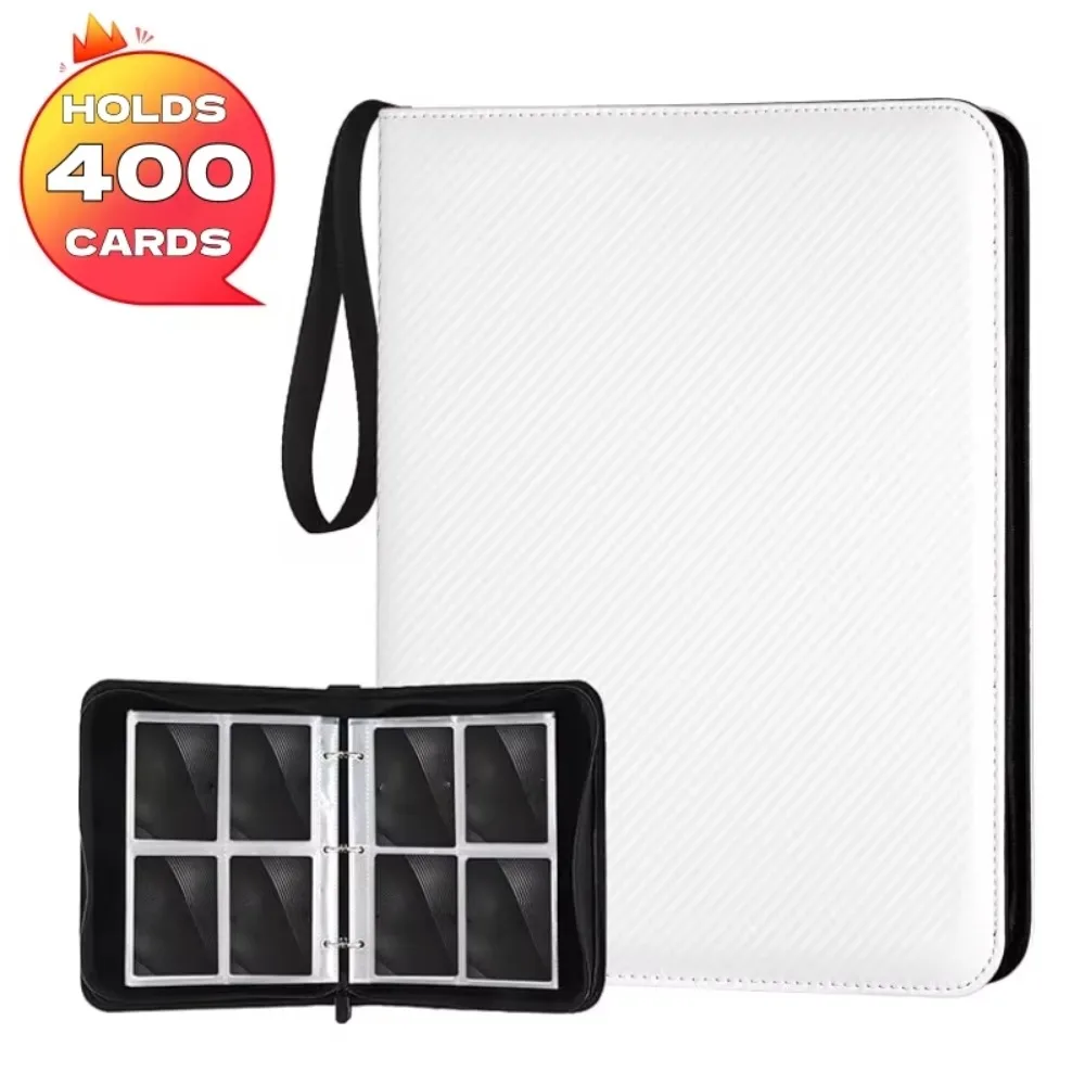 400 Pockets Card Binder Holder with 50 Sheets PU Leather Mini Card Binder Carbon Fiber Durable Rigid Card Holder Card Collection