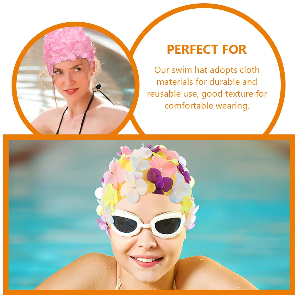

Abaodam 2pcs Large Swim Cap for Women Petal Flower Fabric Stretchy Swimming Hat