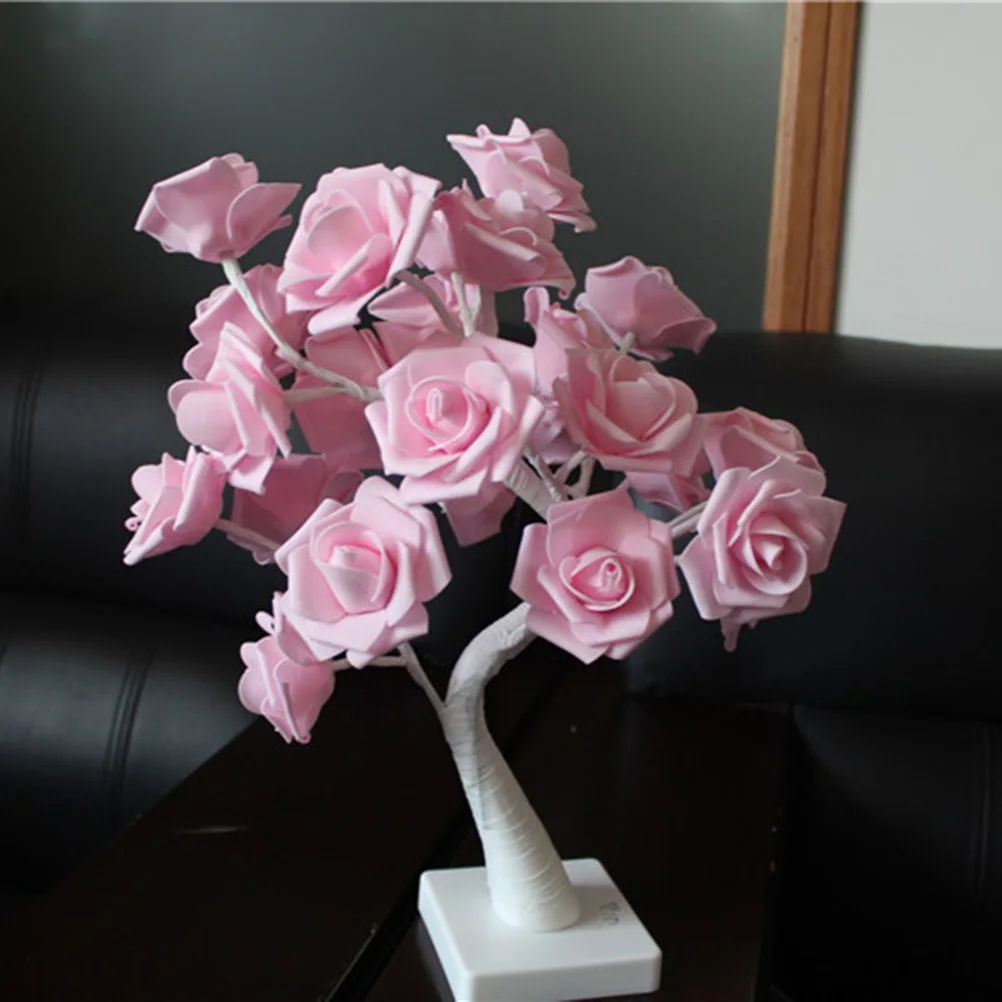 

Rose Tree Lamp White Trunk Pink Roses LED Night Light Decorative Lamps Bedroom Living Room Gifts Valentine Christmas