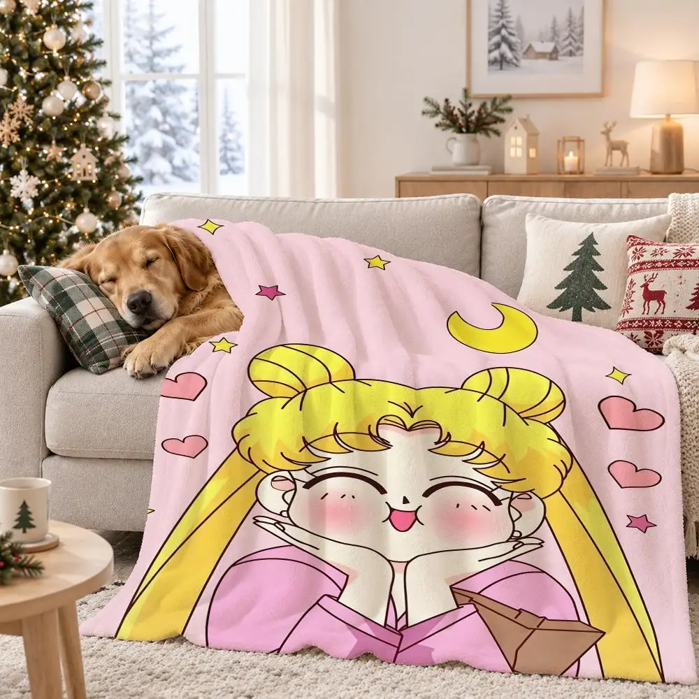 Anime Sailor Moon Throw Pet Flannel Blanket Throw Blanket for Living Room Bedroom Bed Sofa Picnic Cover kids
