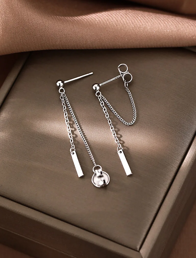 الأقراط الكورية سلسلة شرابة طويلة للنساء ، إبرة الفضة S925 ، نسيج معدني الرجعية ، الأزياء والمجوهرات #5