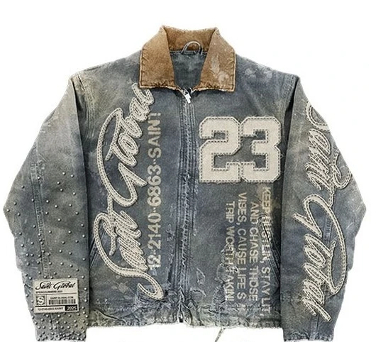 Chaqueta vaquera lavada para hombre y mujer, ropa Y2K, estilo Hip Hop, con parche gráfico de letras, bordado, chaqueta azul de gran tamaño, abrigo informal