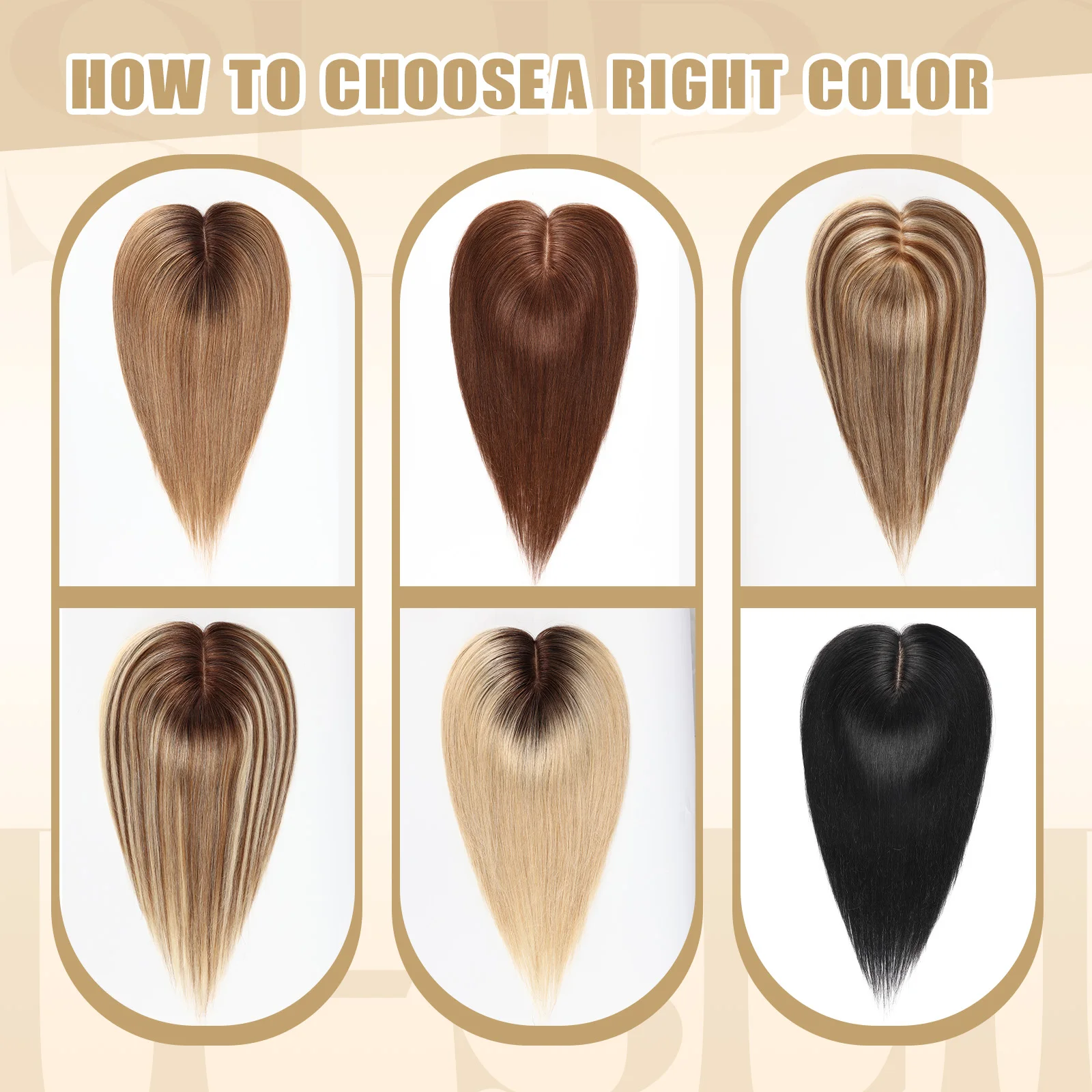 100% Human Hair Toppers Blonde Mixed Brown Lace Base Clip in Hair Extensions Middle Part Multicolor Human Hair Topper for Women