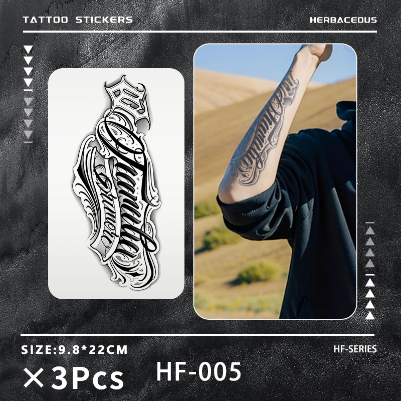 

3Pc Handwritten Font Arm Waterproof Temporary Tattoo, Long-Lasting 1-2 Weeks, Realistic Semi-Permanent Fake Tattoo For Arm, Leg.