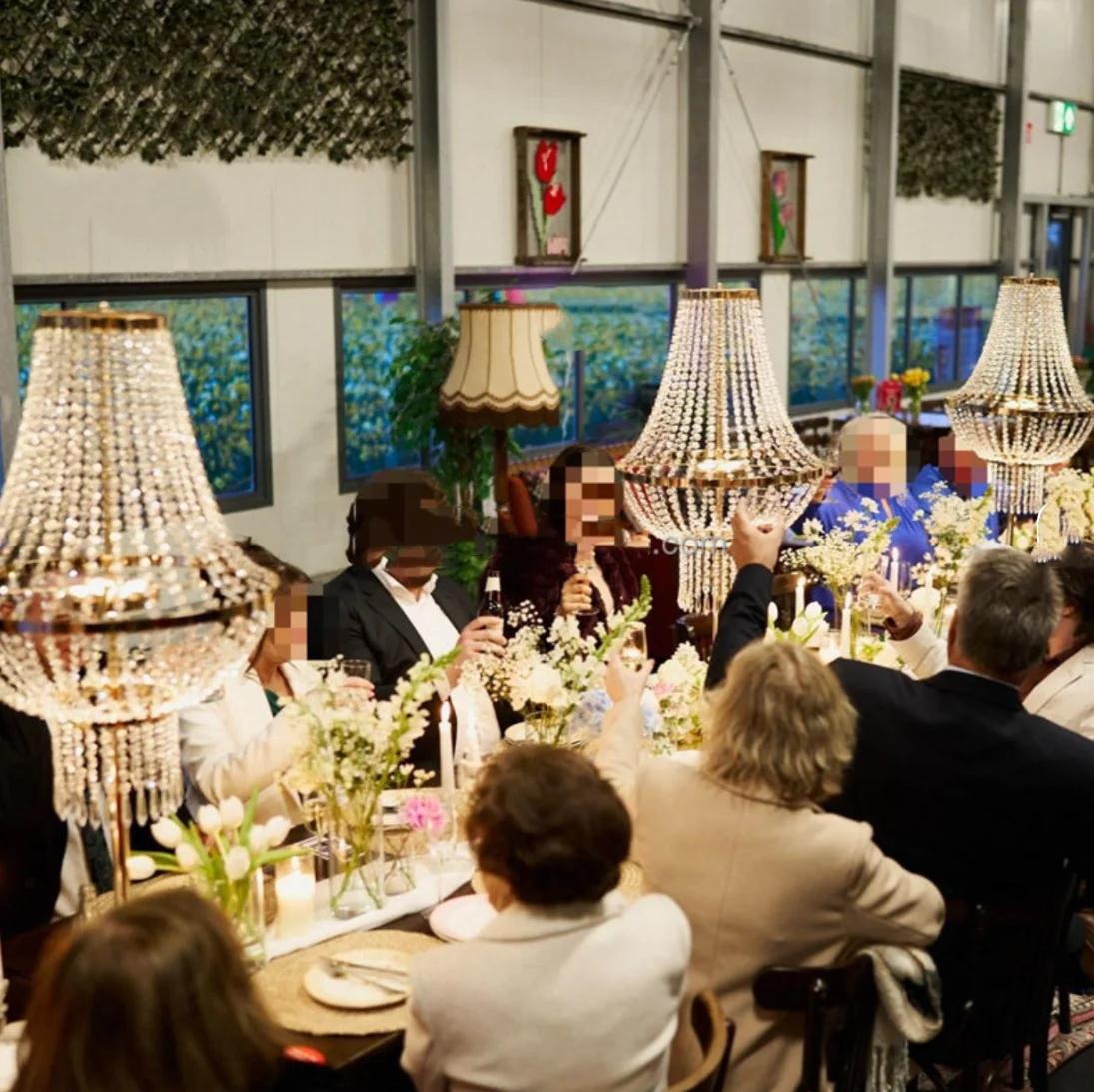 10pcs  60-130cmacrylic bead Tassel Table Lamp wireless led Gold Metal Wedding Table Centerpiece Lamp for Banquet Event Dining