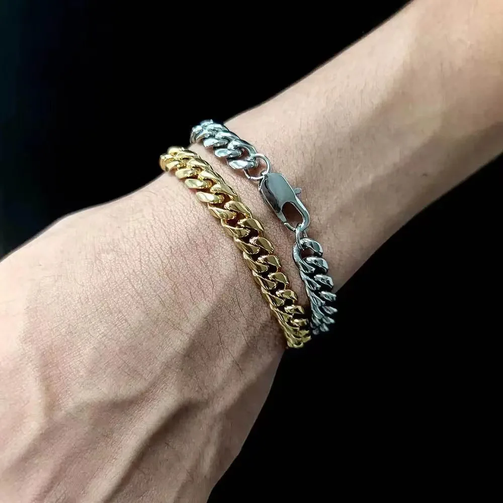 6mm Edelstahl Kubanische Kette Herren Armband Hip Hop 18k Goldfarben Verstellbare Schnalle Armband Mode Schmuck Accessoires – Detail 3