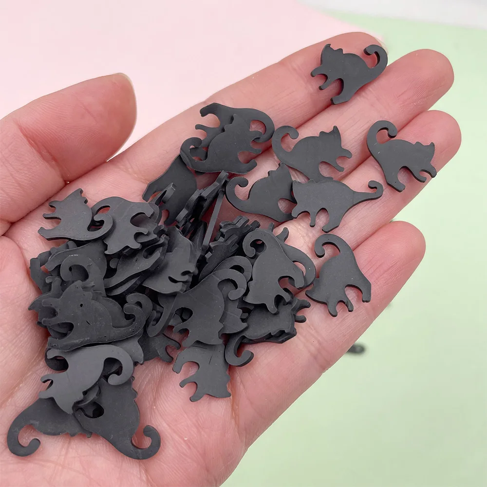 50g/lot Cartoon Black Cat Slices Hot Clay Polymer Sprinkles for Crafts Making DIY Halloween Decoration Slime Filler Accessories