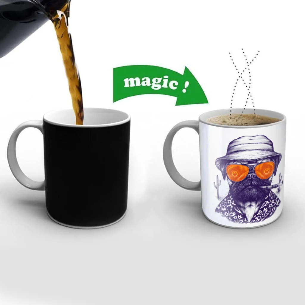 

Las Vegas Pug Creativity Change Color Chang mug Ceramic mug Hot Coffee Cup Breakfast Cup Mug Friend Gift