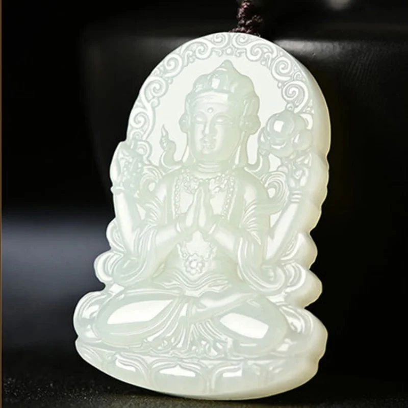 

Four-Wall Avalokitesvara Men's Pendant Hetian White-Jade Statue of Guanyin Necklace Body Protection Bodhisattv