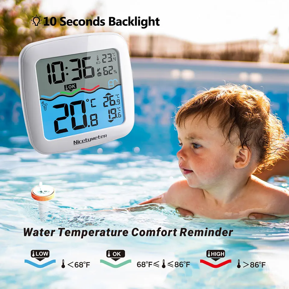 Wireless Pool Thermometer Floating Easy Read,Digital Pool Thermometer Wireless with Indoor Temperature Humidity Monitor