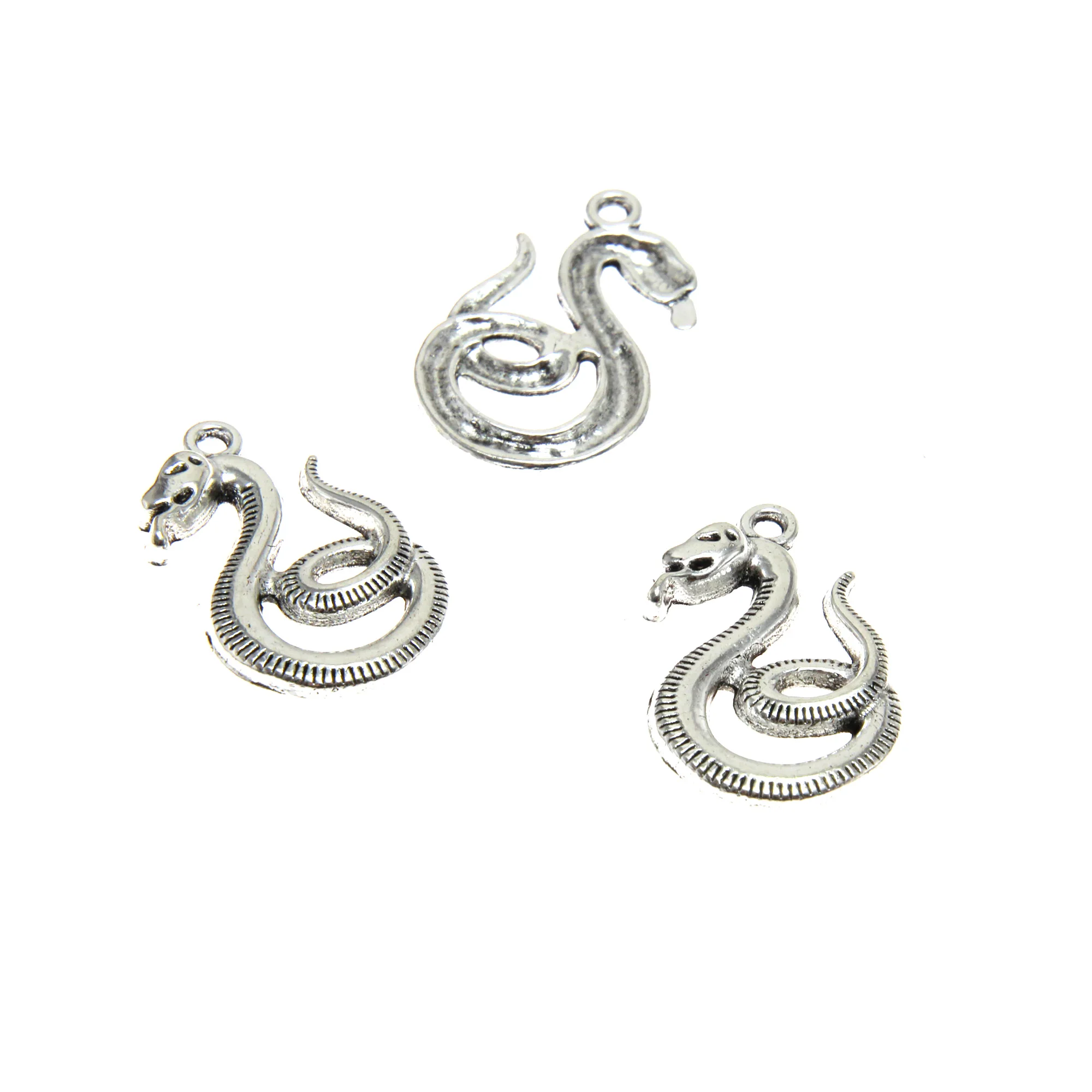 10Pieces/lot Snake Chrm Viper Cobra Copperhead Python Pendant Fit for DIY Jewelry Making Hand crafted Accessories Silver 14x25mm