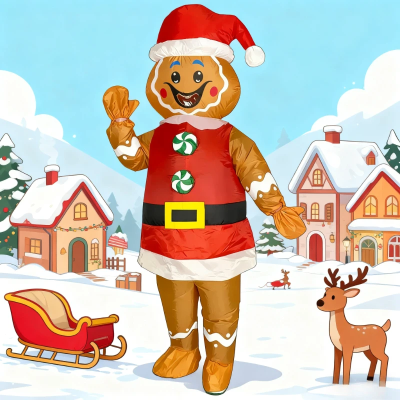 

Надувной костюм пряничного человечка, цельный костюм пряничного человечка, надувной костюм в воздушном веселе, нарядное платье, рождественский косплей