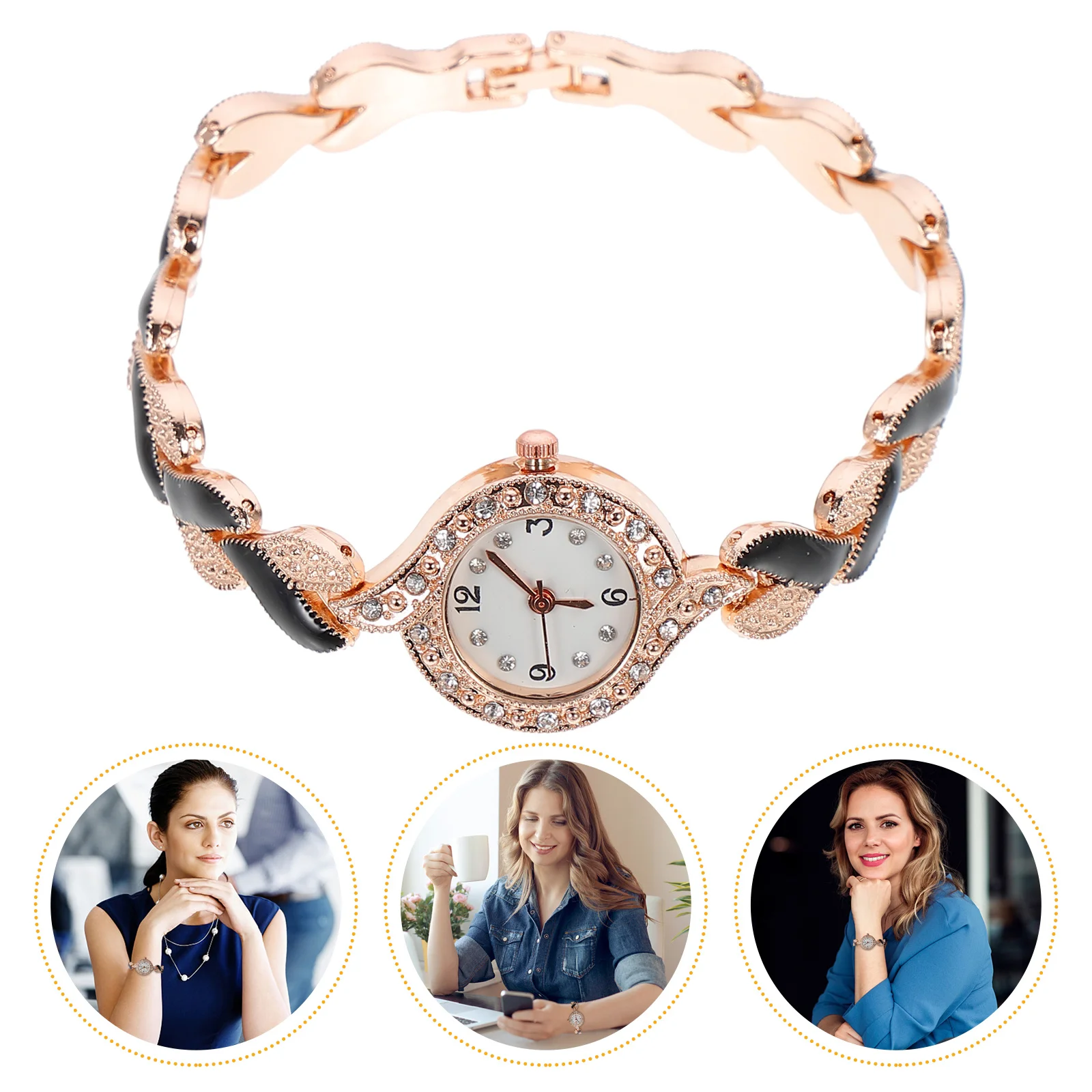 1 Uds. Reloj de cuarzo a la moda para mujer, pulsera dorada y negra, materiales de alta calidad, mano de obra fina, No se decolora, oxidación, gran regalo