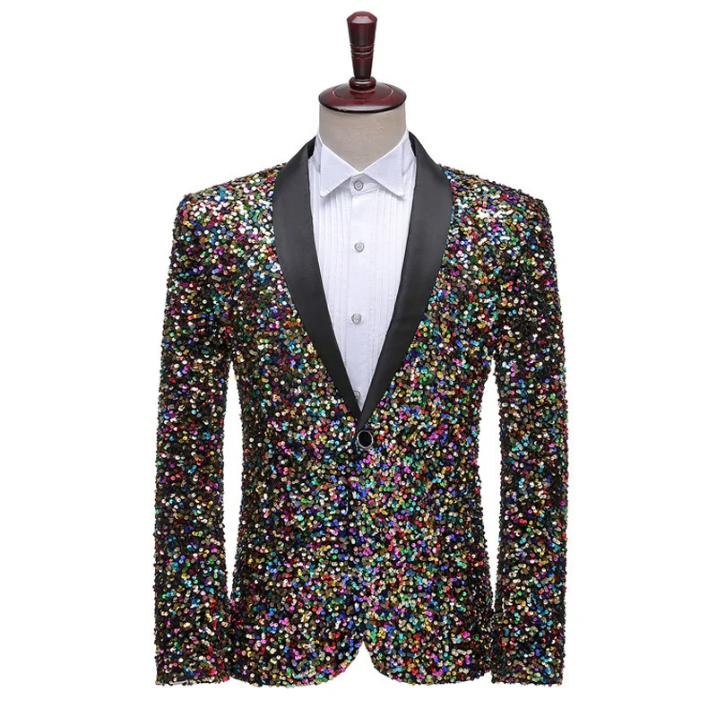 Cappotto da uomo con paillettes colorate per discoteca, spettacolo teatrale, ospite, cantante