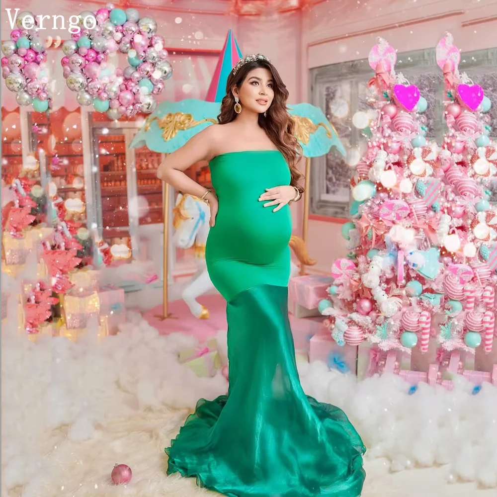 

Verngo Green Crepe Maternity Dress Strapless Mermaid Prom Gown Mother Dress for PhotoShoot Dresses Pregnancy Customized