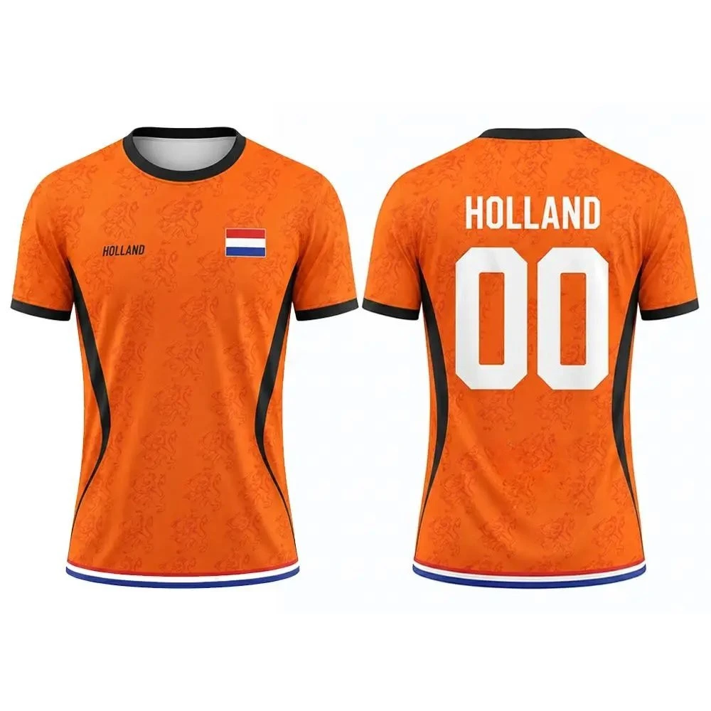 Netherlands Flag Print Football Jersey Outdoor Casual Breathable ShortSleeve Tops Summer Men Gym Summer Sports Men's T-shirt