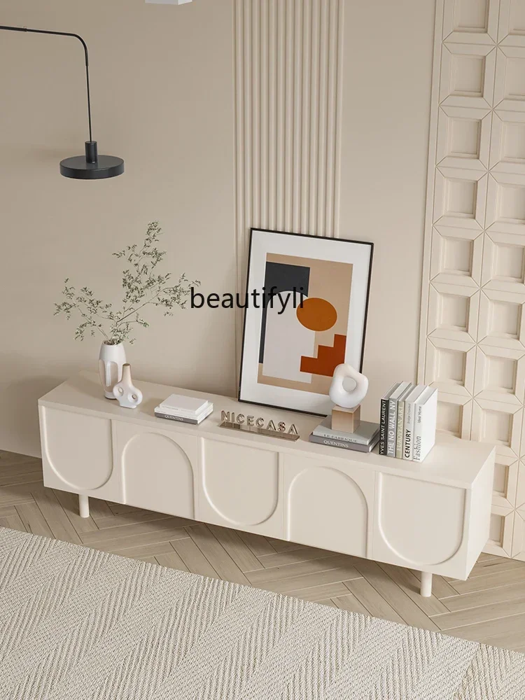 DD132 French Cream Wind TV Cabinet Small Apartment Living Room Storage Floor Cabinet Nordic Japanese Storage TV Cabinet
