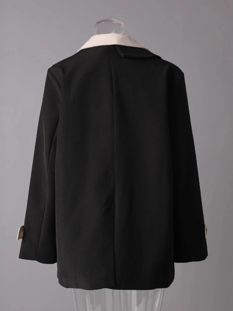 CHICEVER Blazer primaverili larghi di colore di successo per le donne Colletto dentellato Manica lunga Patchwork monopetto Cappotti casual Stile femminile