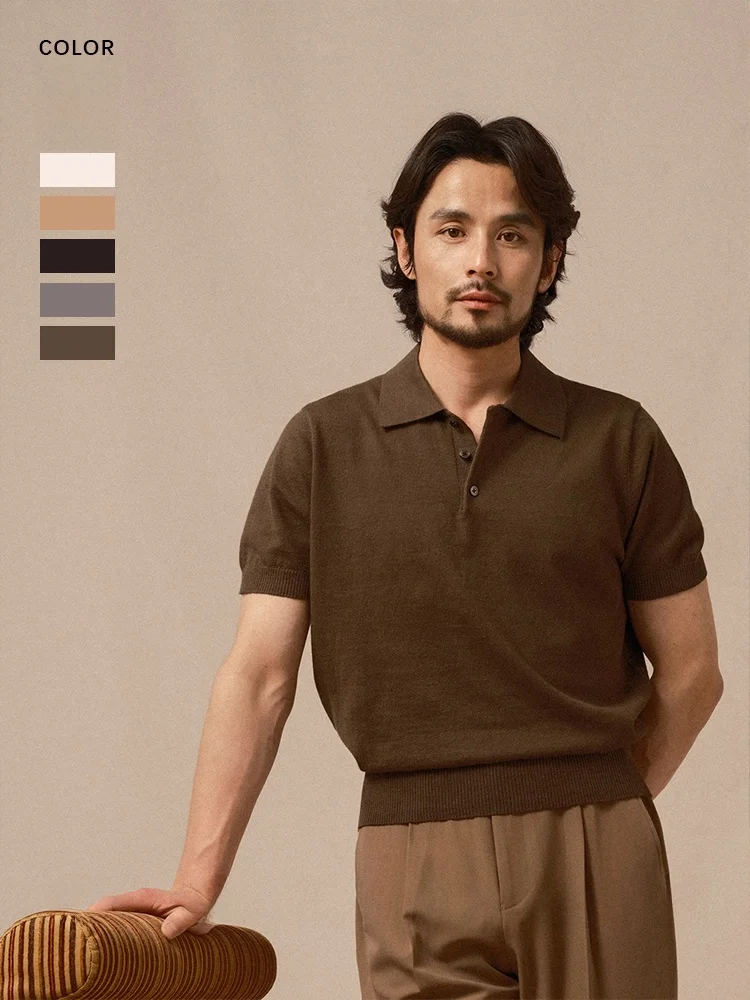 

CULTUM Italian Sle Cotton Linen Knitted irt Men's Color Busin Retro f Sve Summer irt