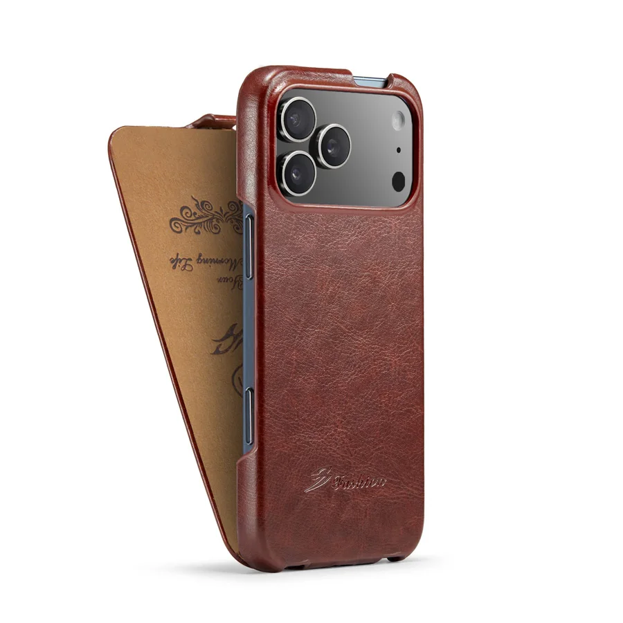Genuine Leather Vertical Flip Cover Case for Apple iPhone 17 Pro Max Air Luxury Fundas with Free Gift Screen Protector