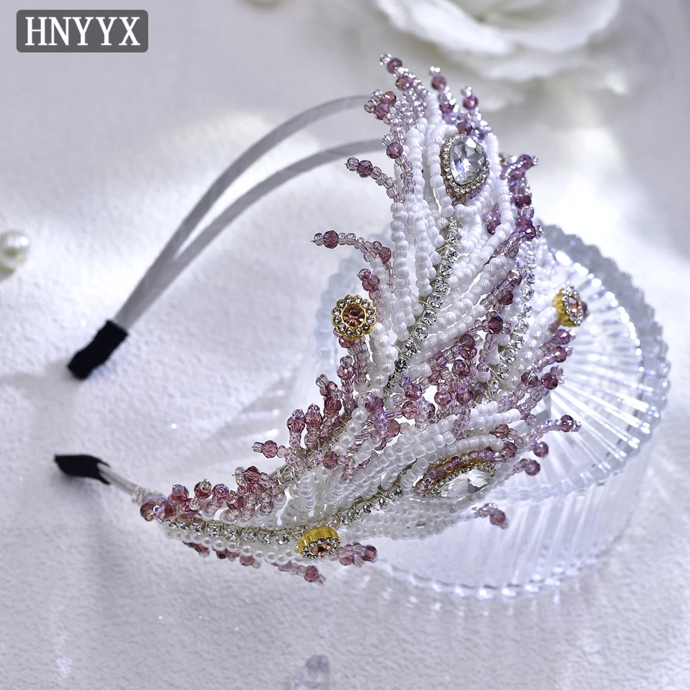 

HNYYX Luxury Purple Hair Accessories Dress Beaded Headband Fashion Girls Daily Hairband Holiday Jewelry Headpieces Gift A212