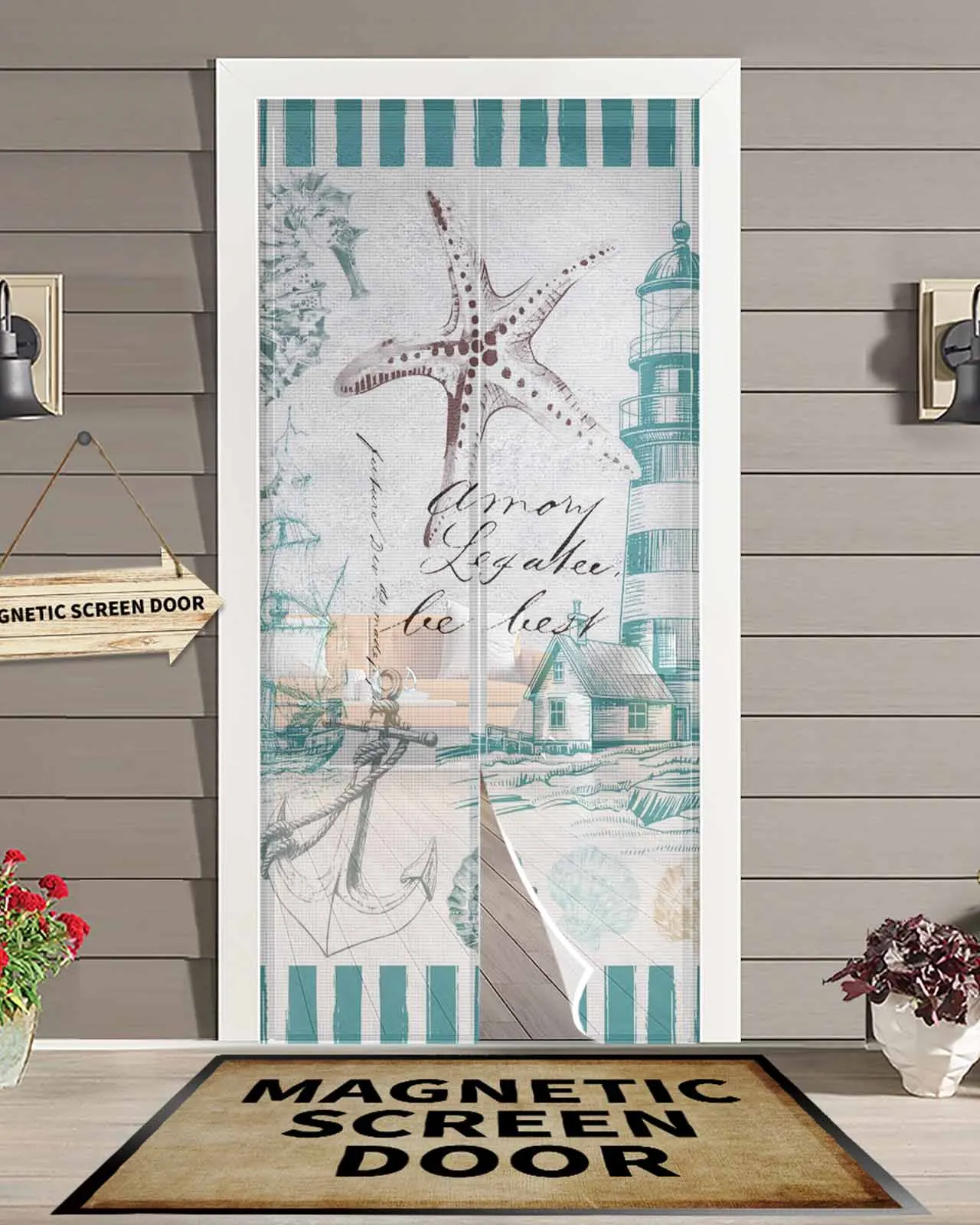 

Ретро маяк морская звезда магнитная дверная занавеска для гостиной спальни дома антимоскитная занавеска для двери