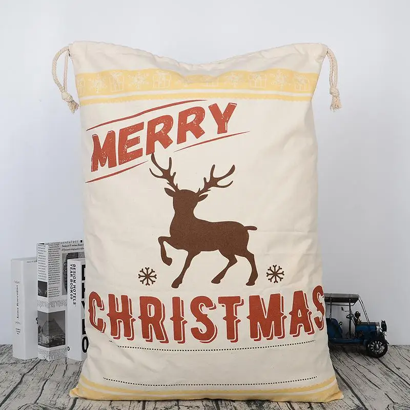 Extra Large Xmas Drawstring Gift Bags Cute Festive Pattern Printed Durable Pouch for Holiday Present Packaging Home Decor