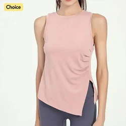 Damen-Sportweste mit Schlitz, hoch dehnbar, für Yoga, Pilates, kurze Weste, Top für Fitness, Workout, atmungsaktiv, Tank-Top, weibliche Sportbekleidung