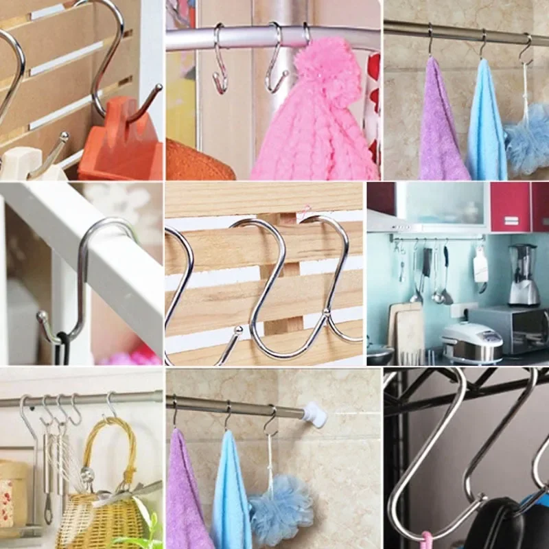 10/30pcs Stainless Steel S-Shaped Hooks Kitchen Hanging Holder Multi-function Clothes Towels S Hooks Home Bathroom Storage Racks