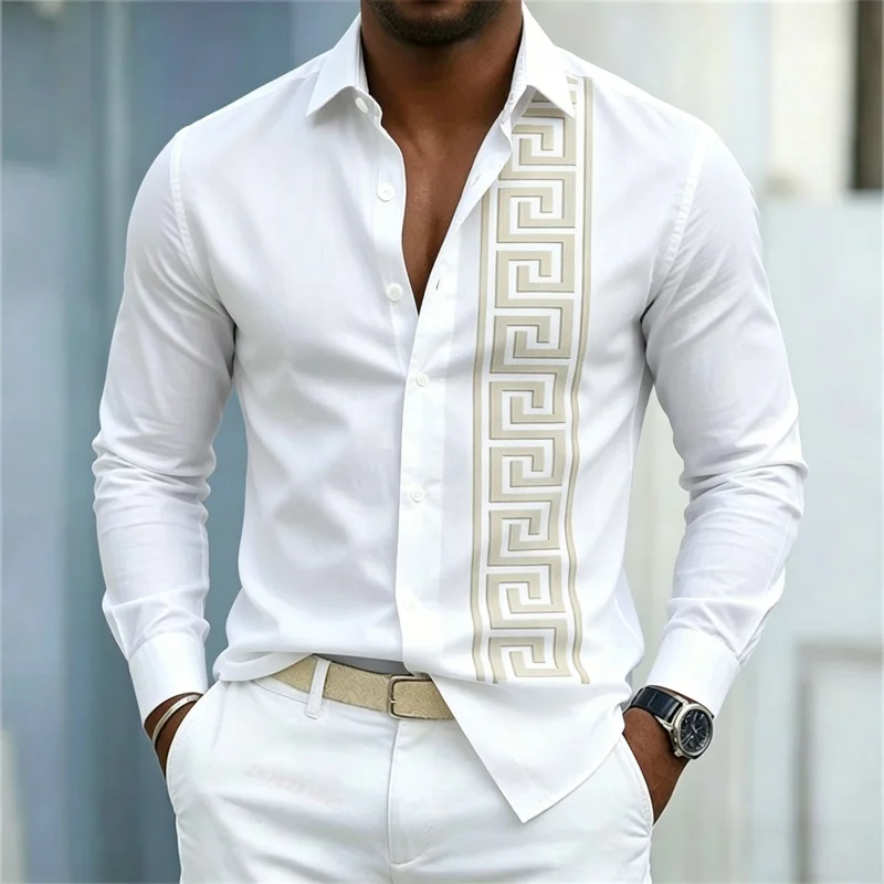Men's Shirt Solid Color Pattern Printed Long Sleeve Shirt European and American Casual Business Shirt Fashion Casual Men's Wear