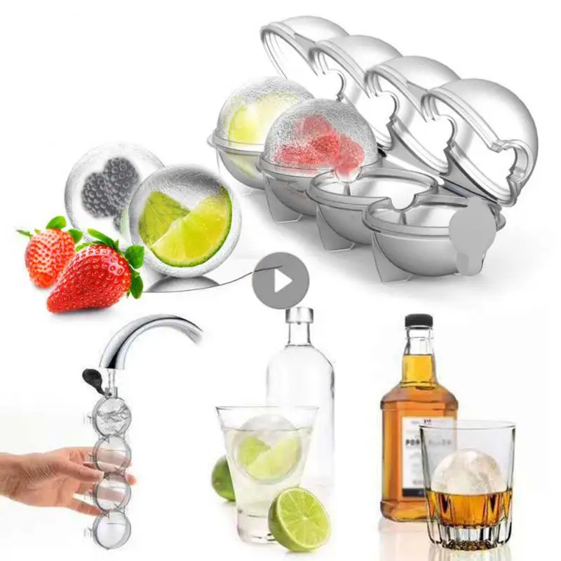 4 Cavity Ice Cubes Maker Form For Ice Ball Ice Molds Flexible Silicone Whiskey Cocktail DIY Round Ice Grid Kitchen Bar Tools