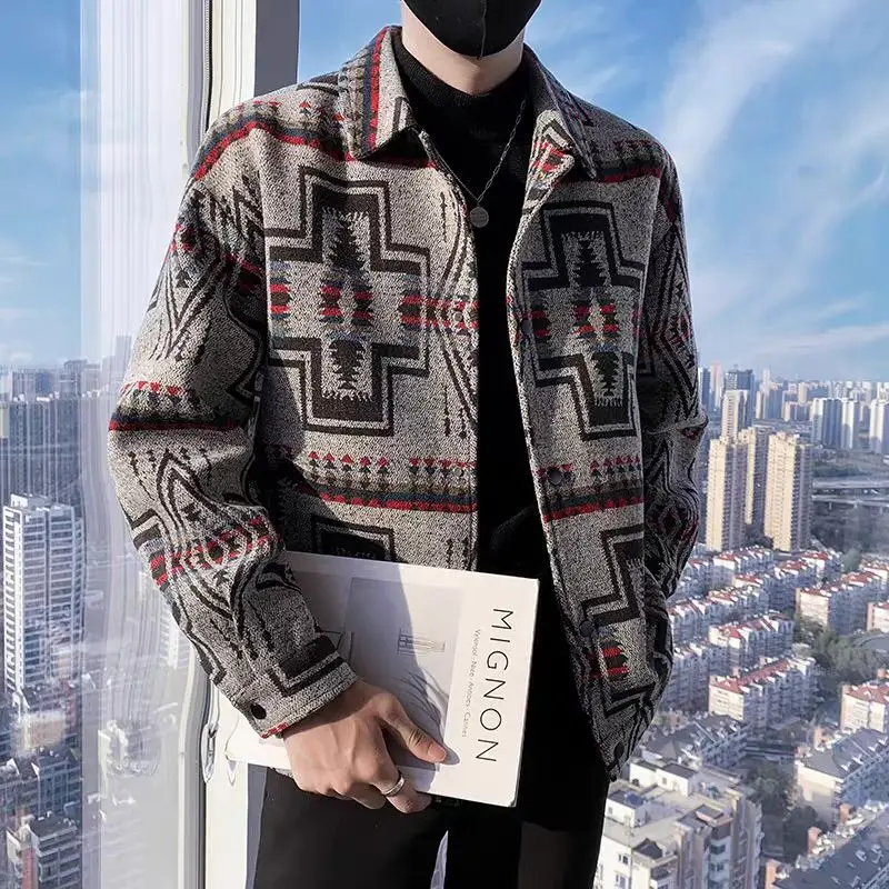 

Men's Thiened ort Woolen Jaet Autumn Winter Faion Brand Retro Sle Haome High-End Feeling Coat Youth Sle