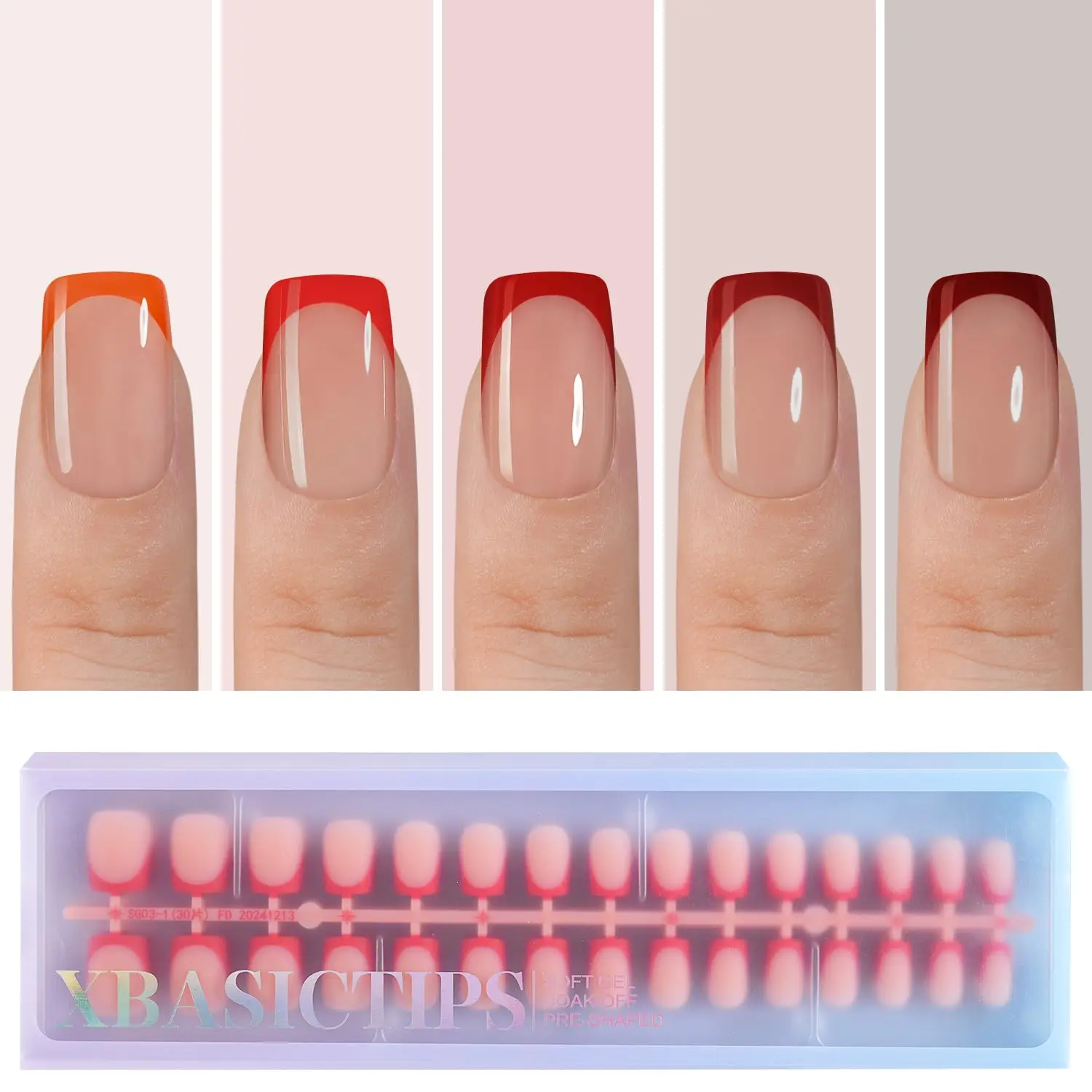 

Red French Tip Press On Nails 150Pcs Short Square Soft Gel Fake Nails for Nail Art DIY with 15 Sizes