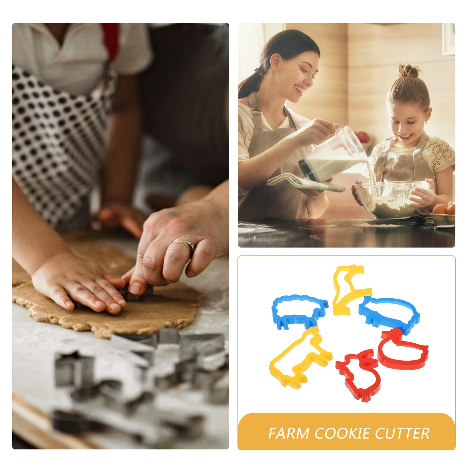 

6pcs Animal Cookie Molds Farm Biscuit Shaper Tools Plastic Toy Set Kids Educational Play Safe Non Toxic Easy Washable